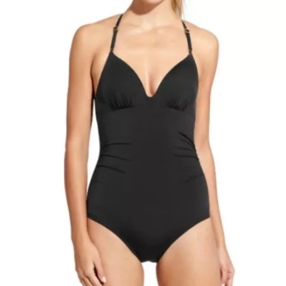 Strappy Athleta Aqualuxe Molded Cup One Piece Swimsuit Black spring bathing suit - Picture 1 of 6
